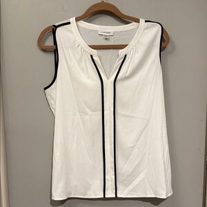 Calvin Klein White and Black Trim Sleeveless Blouse